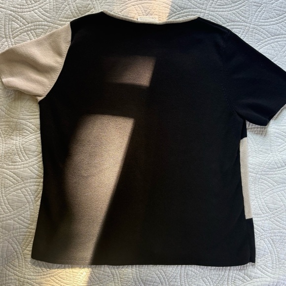 Black and Cream Colorblock Preppy Knit Cotton Top XL minimalist - Picture 5 of 6